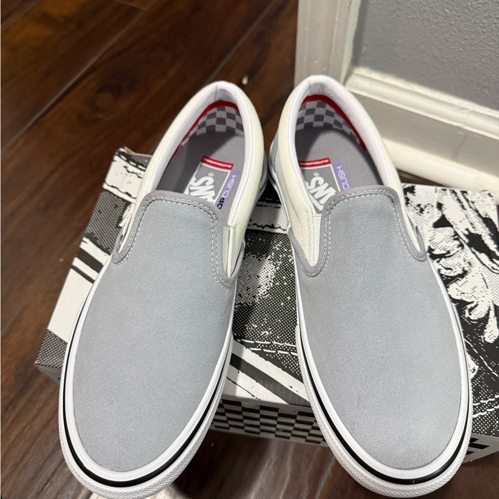 Vans Gray Slip-On Sneakers with Canvas Upper